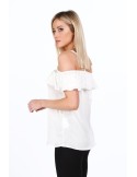 Cremefarbene Bluse mit Rüschenausschnitt für den täglichen Gebrauch MP28742 – Online-Shop – Boutique